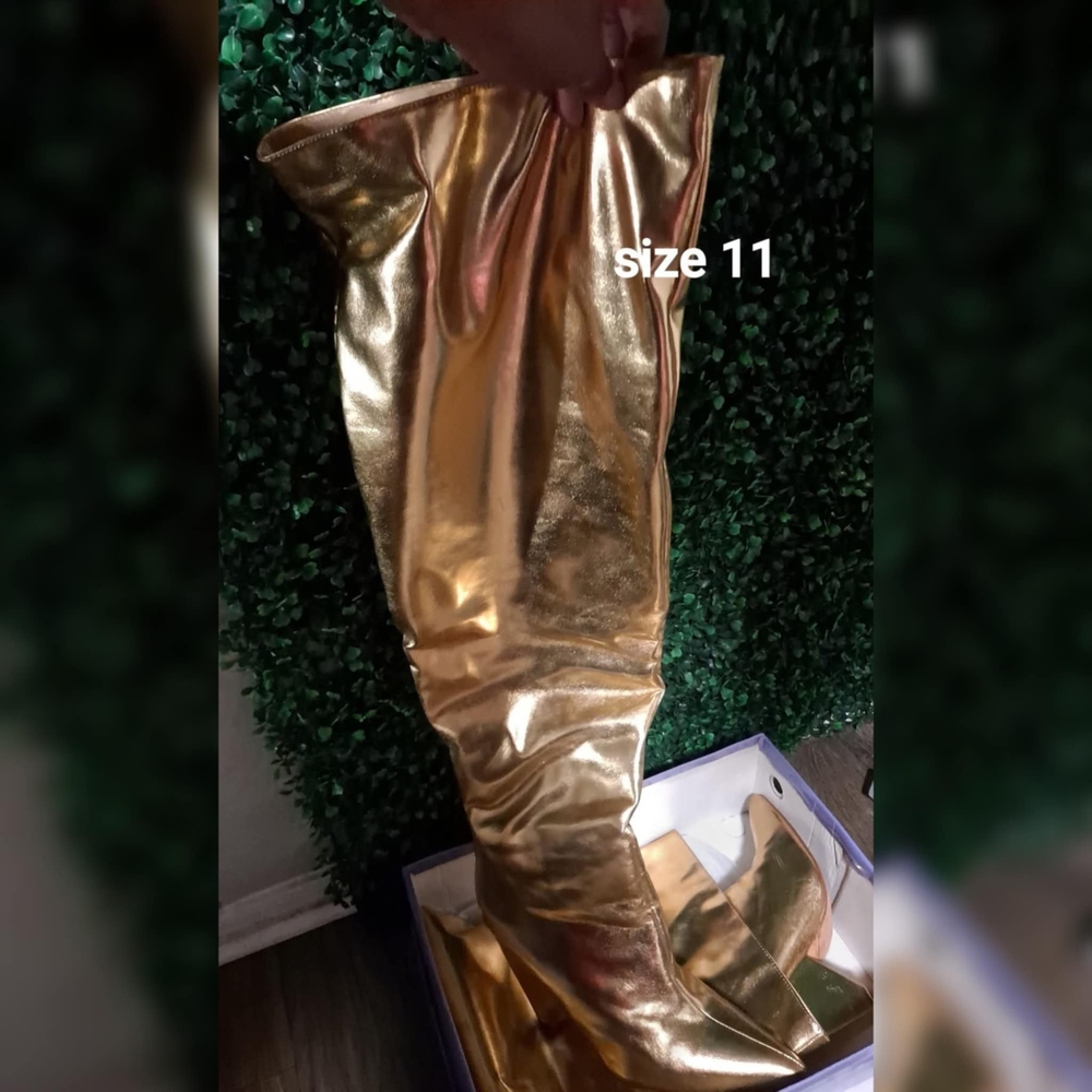 Shiny Gold Over-the-Knee Boots Size 11